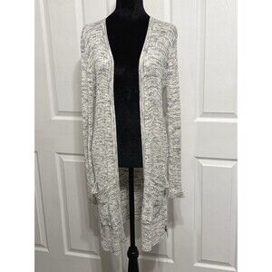Women’s Garage Grey Navy Heather Open-Front Long Gray Knit Cardigan Sweater L